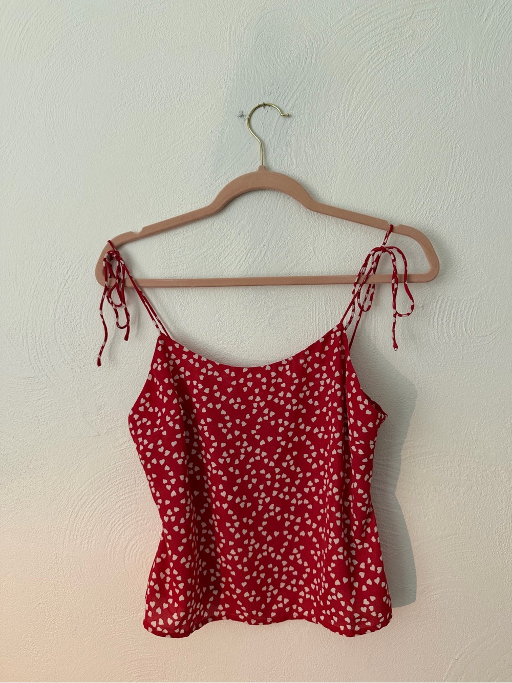 Red Heart-Print Tie-Strap Cami Tank Top